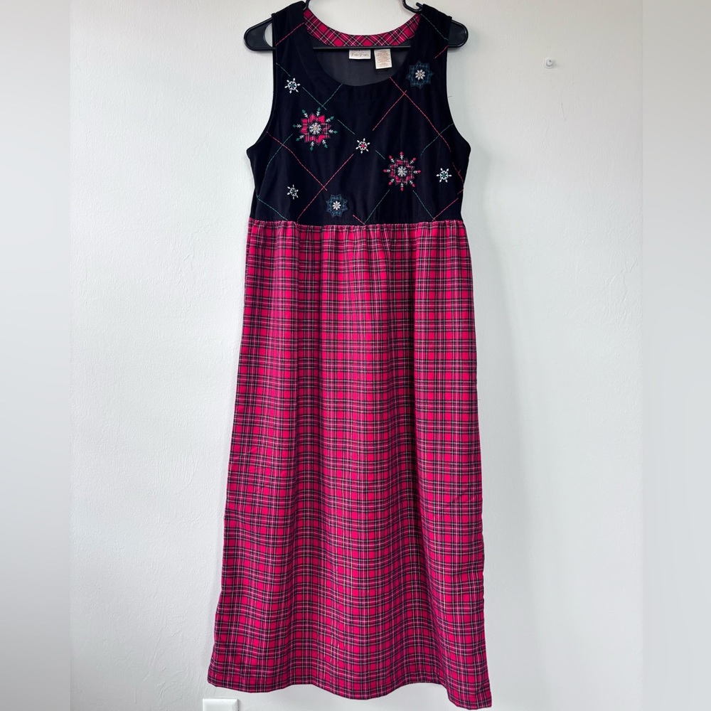 Bobbie Brooks Women’s Size Small Dress Holiday Christmas Red Plaid Snowflake
